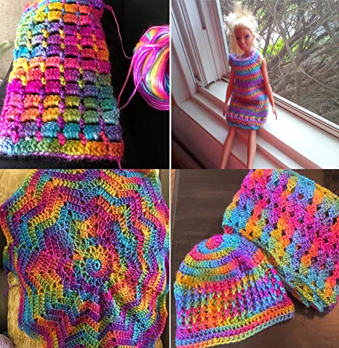 Ice Yarns Picasso Rainbow (3-Piece Pack) Blue, Purple, Green, Yellow, Orange, Pink Fuzzy With Subtle Sheen Yarn 44% Acrylic, 56% Polyester (3X1.76 Oz),(3X125 Yds) #TOP4