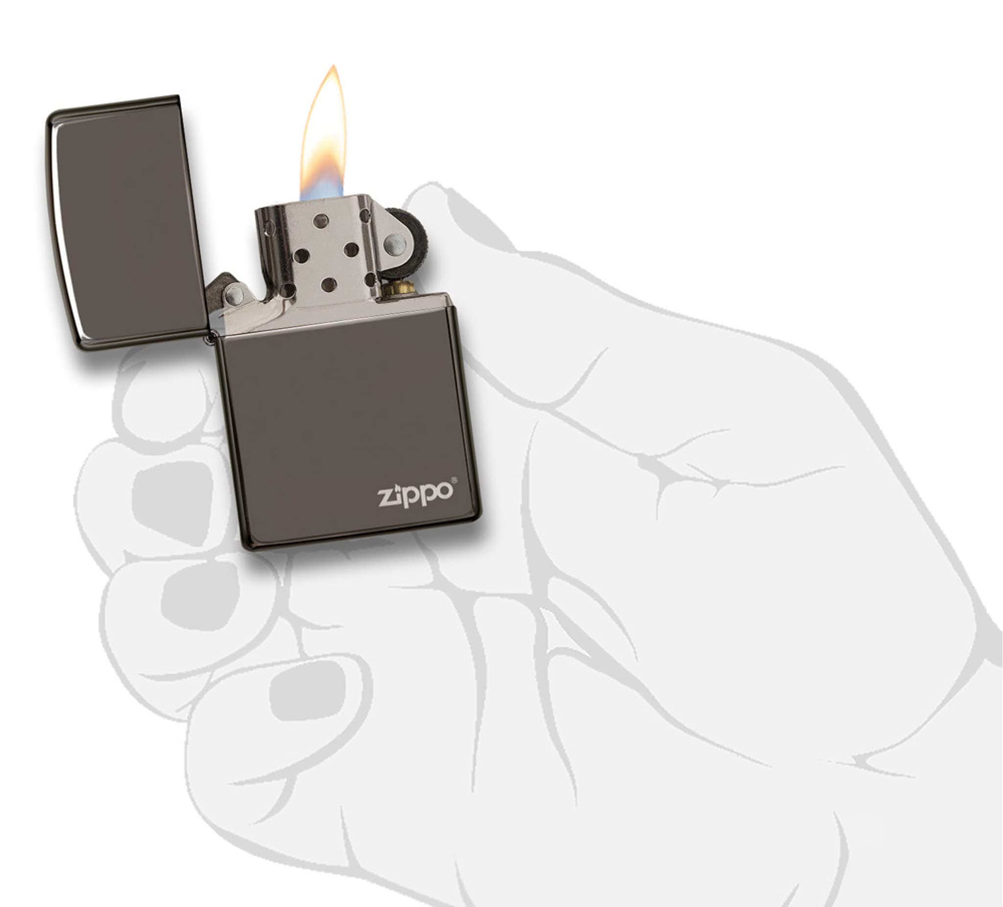 Zippo Sturmfeuerzeug - Logo, Black Ice, Base Model, Laser Engrave - Nachfüllbar - Wiederverwendbar - Windfestes Design - Geschenkbox - Made in USA