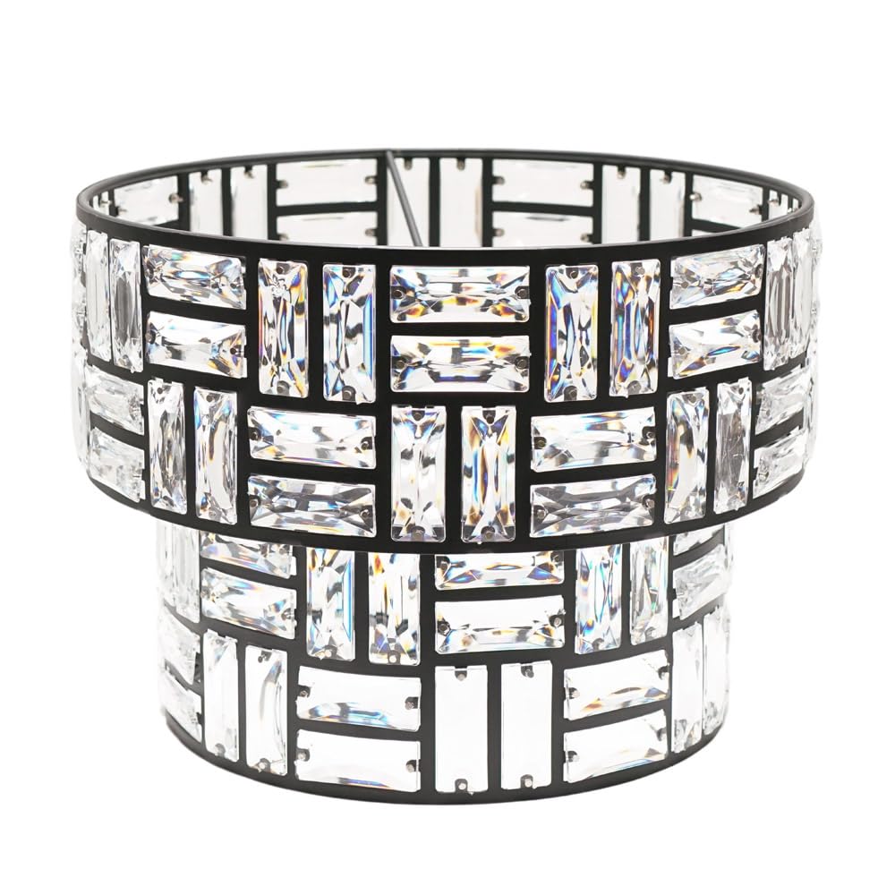 Valuelights Black Elise Acrylic Jewel Two Tier Easy Fit Lamp Shade With Led Bulb In