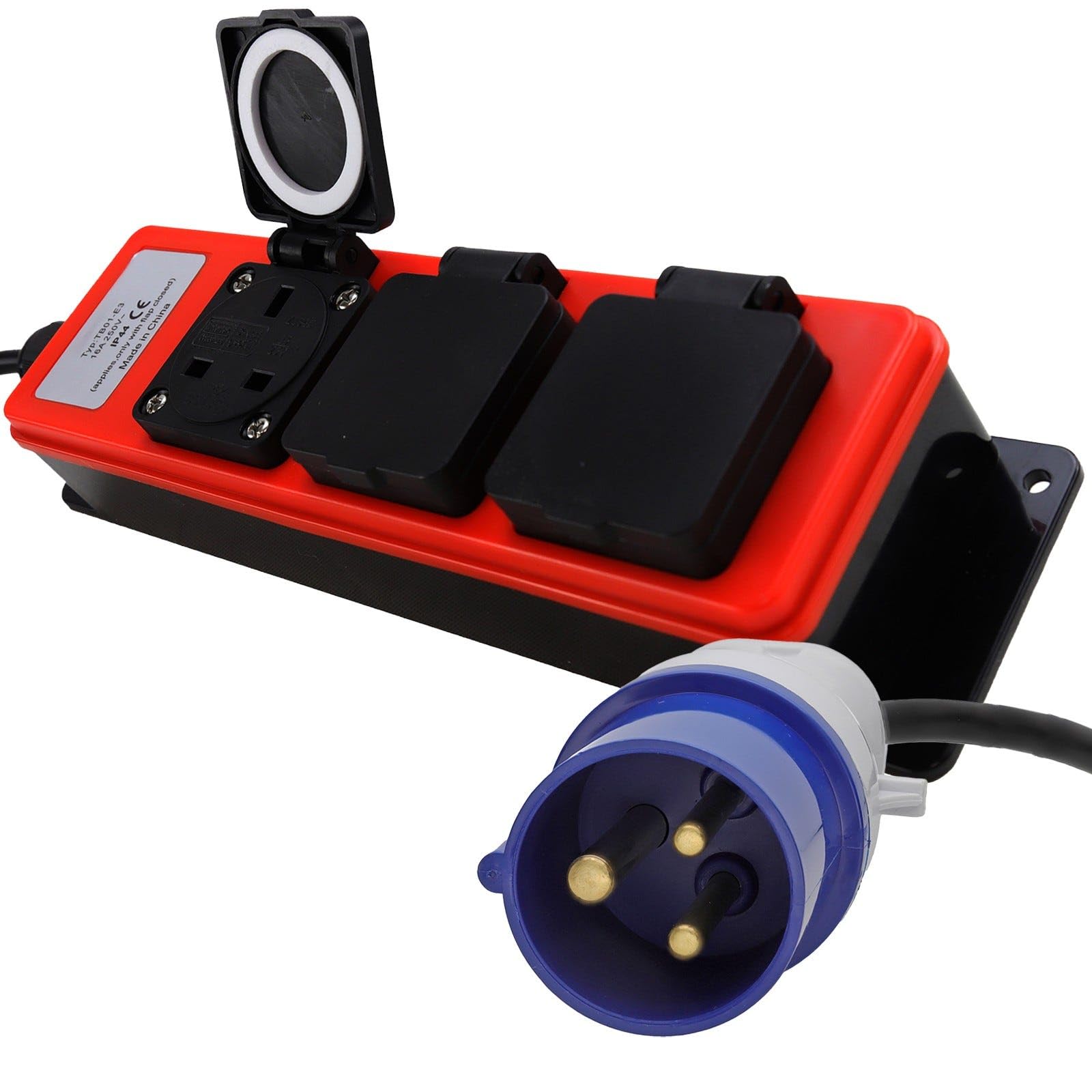 Kenable Rallonge IP44 résistante aux intempéries | Prise commando 3 voies 16 A | Câble de 5 m | Multiprise pour caravane et camping