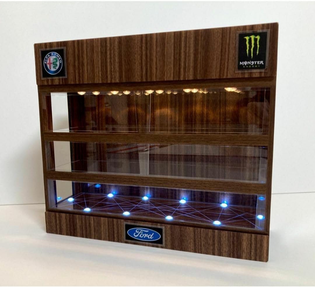 1/43展示15台可能・ウォールナット・3層式ディスプレーBOX /ネオ