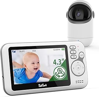 TakTark Babá Eletronica Câmera, 4.3" Monitores de Câmara de Vídeo, Pan & Tilt, 2 Way Audio, Visão Nocturna, Zoom Digital, Decoração Sonora VOX, Ideal para Novos Pais