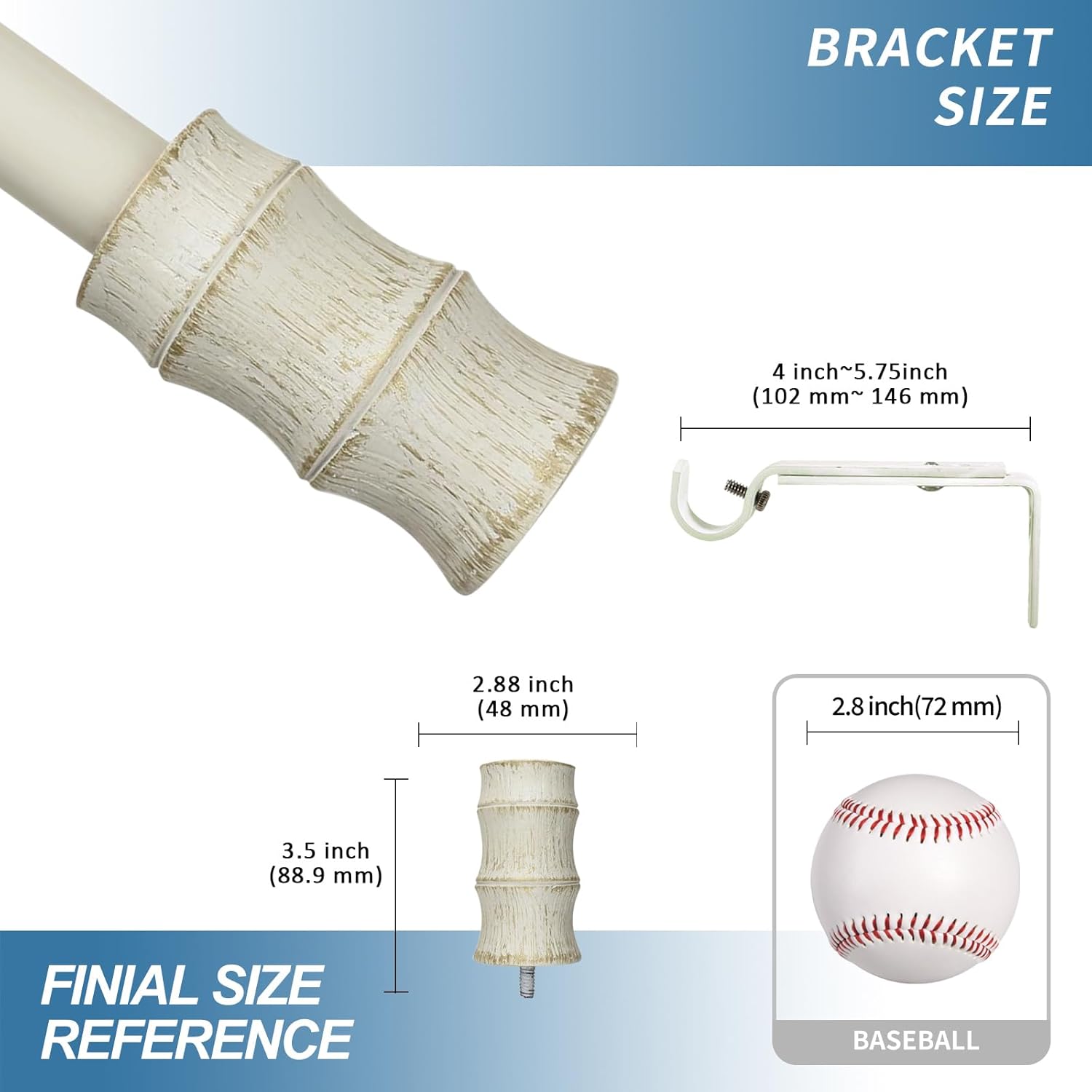 Urbanest 1-inch Diameter Bamboo Adjustable Single Drapery Curtain Rod, 84-inch to 120-inch, Gilded French White