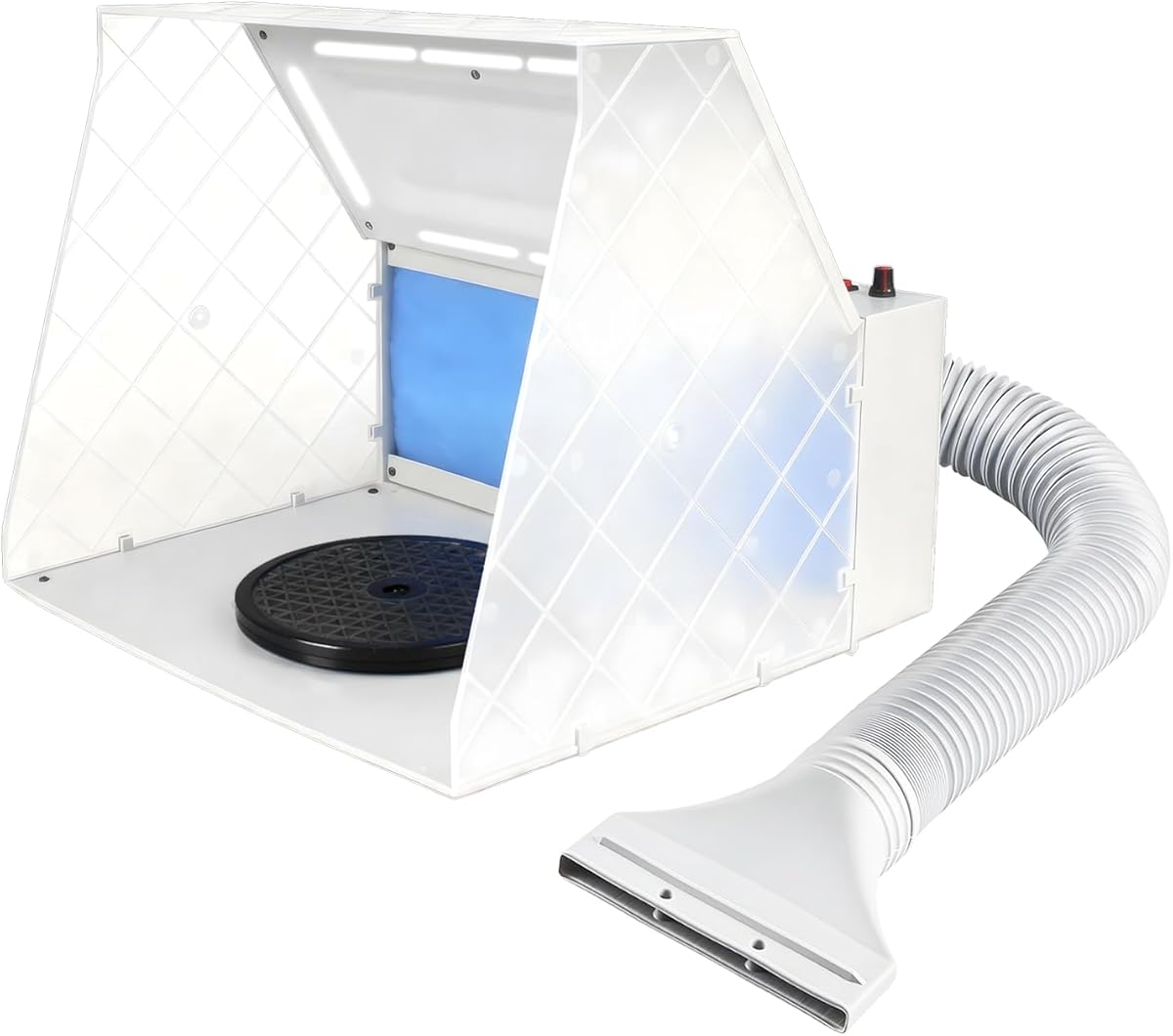 JOYABEST Airbrush Paint Spray Booth with Adjustable Airflow, 8 Bright LEDs, Quiet Desktop Spraying Box with Extension Hose & Turntable for DIY Crafts, RC, Cake,Art