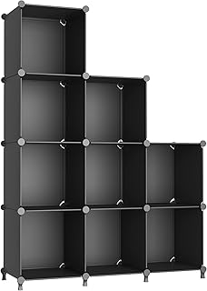 Cube Storage Organizer Modular Storage Cubes Bookshelf Stackable Closet Storage Shelves DIY Plastic 9 Cube Organizer Shelving, Ideal Storage Solution for Bedroom, Home Office, Black