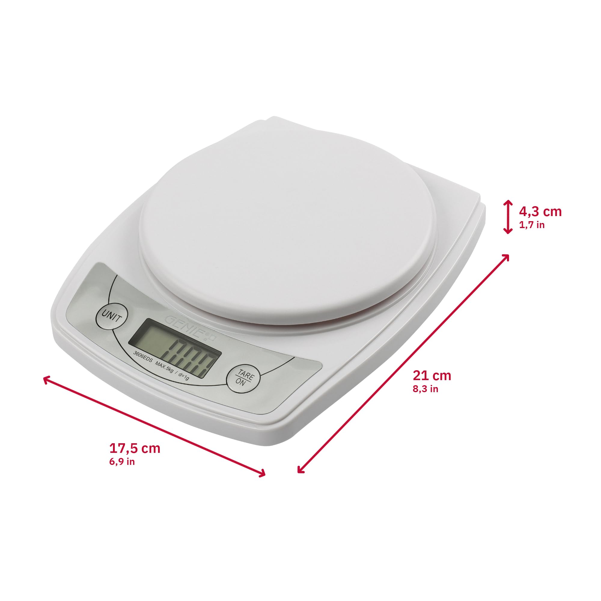 Genie 3606 EDS - Balanza con pantalla LCD, plástico, 1 a 5000 g, color blanco