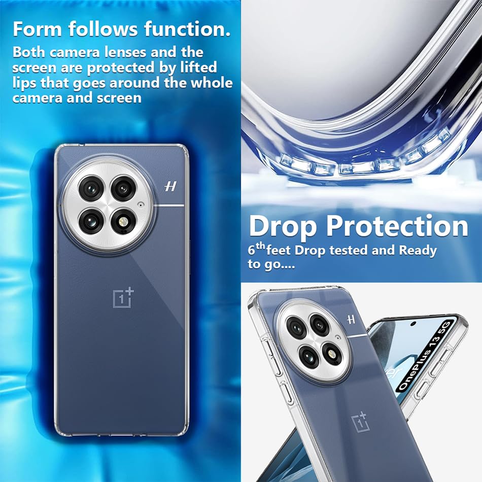 Image of Fashionury Crystal Clear Case for OnePlus 13 5G | Yellowing Resistance | Transparent TPU Silicone | Raised Camera Lips | Slim Transparent Cover