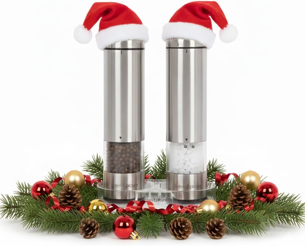 Electric salt & pepper grinder set with light and rest tray