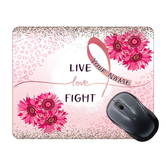Bleu Reign Personalized Mouse Pad – Custom Name Pink Sunflower Live Love Fight Breast Cancer Awareness