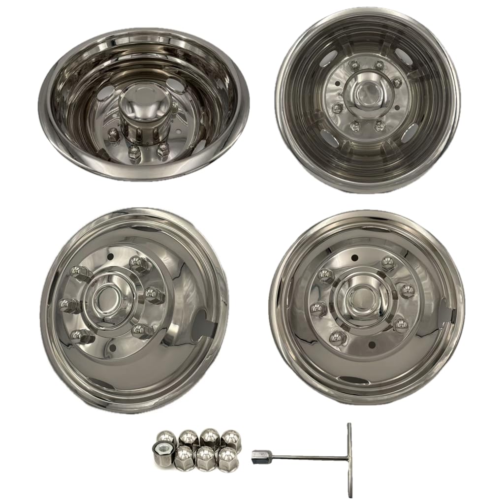 JOHNWELL Wheel Simulator 17 Inch 8lugnuts Suitable for Ford Truck F350 2005-2021 Stainless Steel 304 Polished Hubcaps