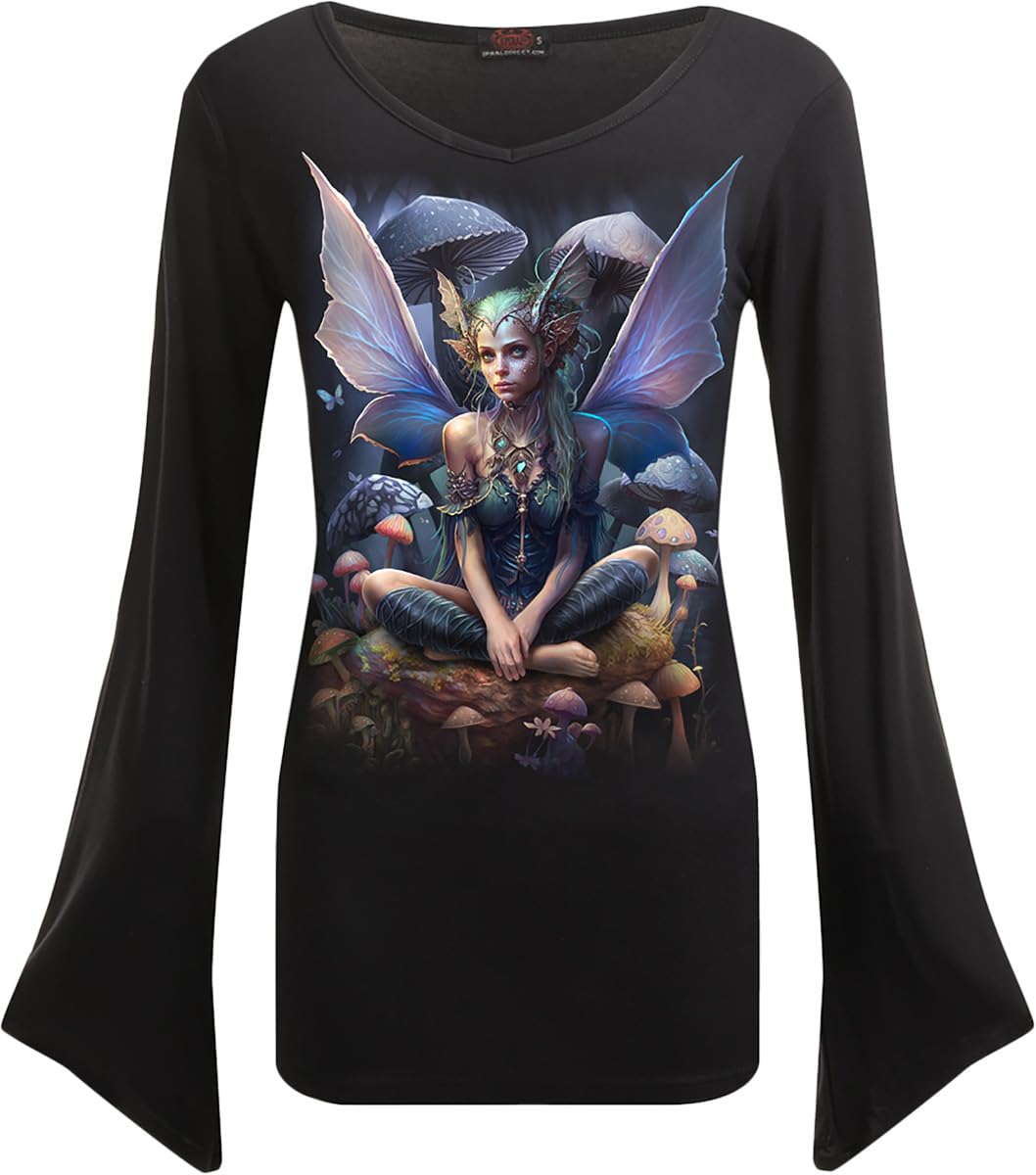 Spiral - Magical - V Neck Goth Sleeve Top Black - M