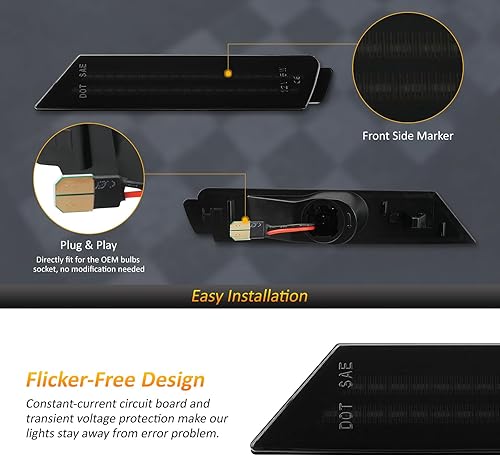 Miniatura 6 de D-Lumina Luces LED de marcador lateral de lente ahumada compatibles con Chevy Camaro 2010-2015, parachoques delantero trasero lateral lámparas