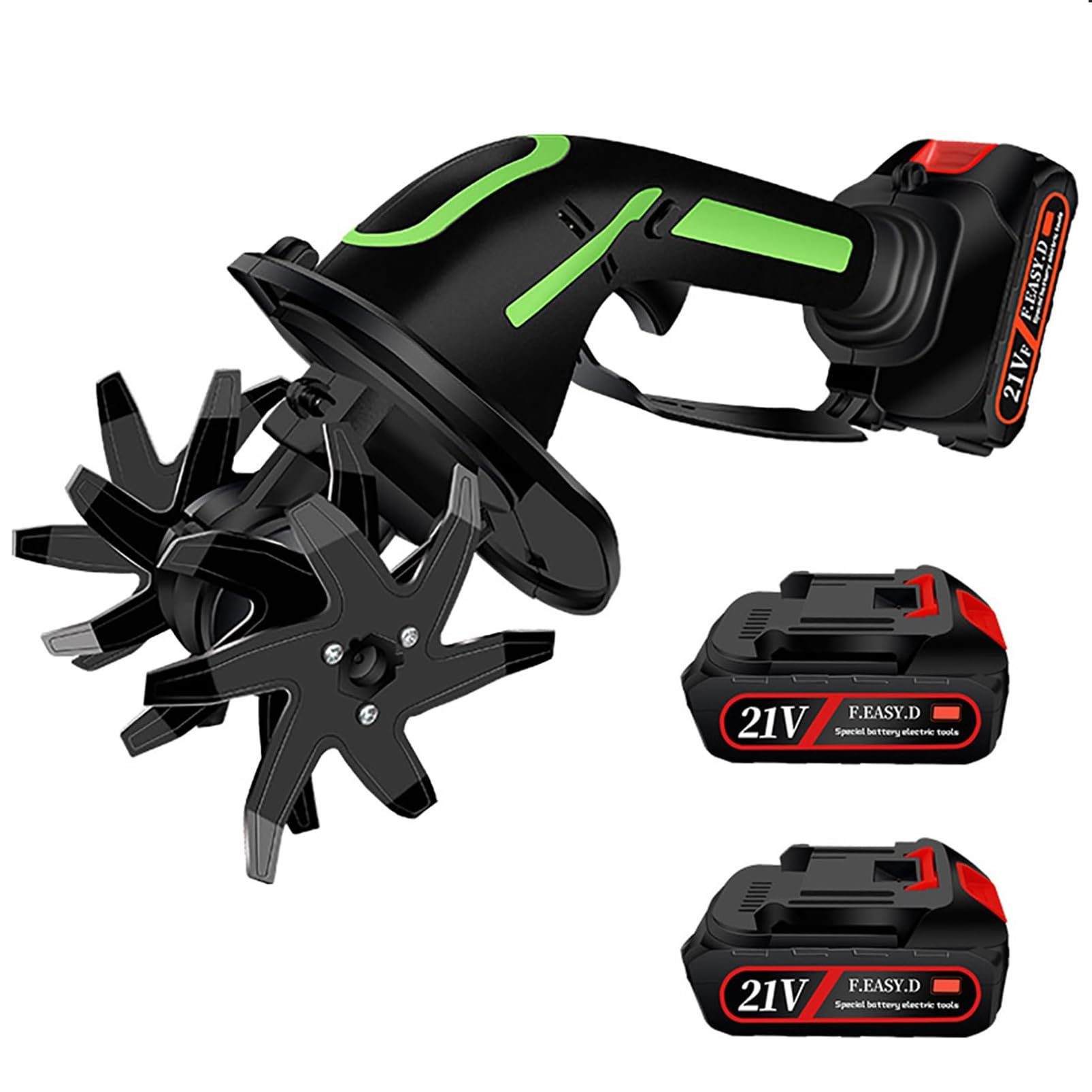 21V Cordless Garden Rotavator, Electric Cultivator with 2 Batteries, 10cm Tilling Width & Depth for Gardening, Lawn, Greenhouse