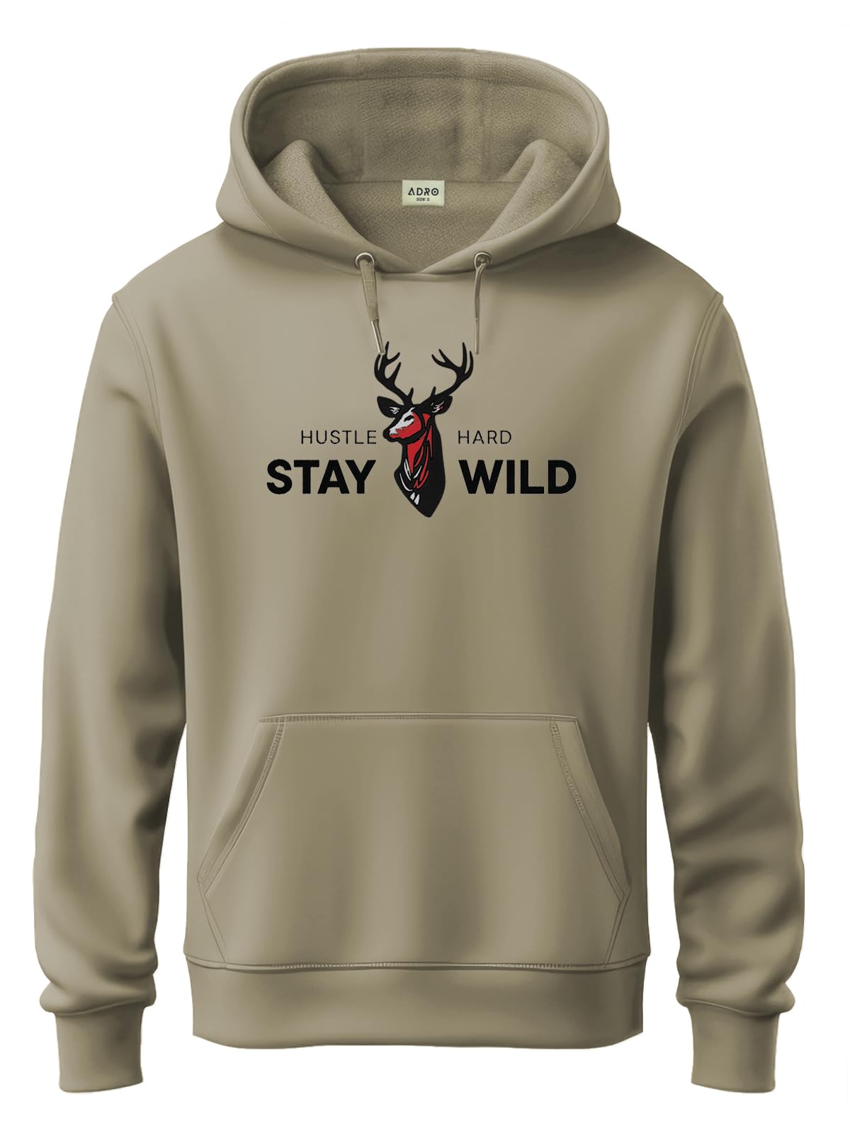 adro Hustle Hard Stay Wild Hoodie for Men | 320 GSM Cotton-Poly Fleece | Soft Feel, Skin-Friendly Printed Graphic, Warm Casual Sweatshirt with Kangaroo Pocket & Drawstring Hood-picture-37