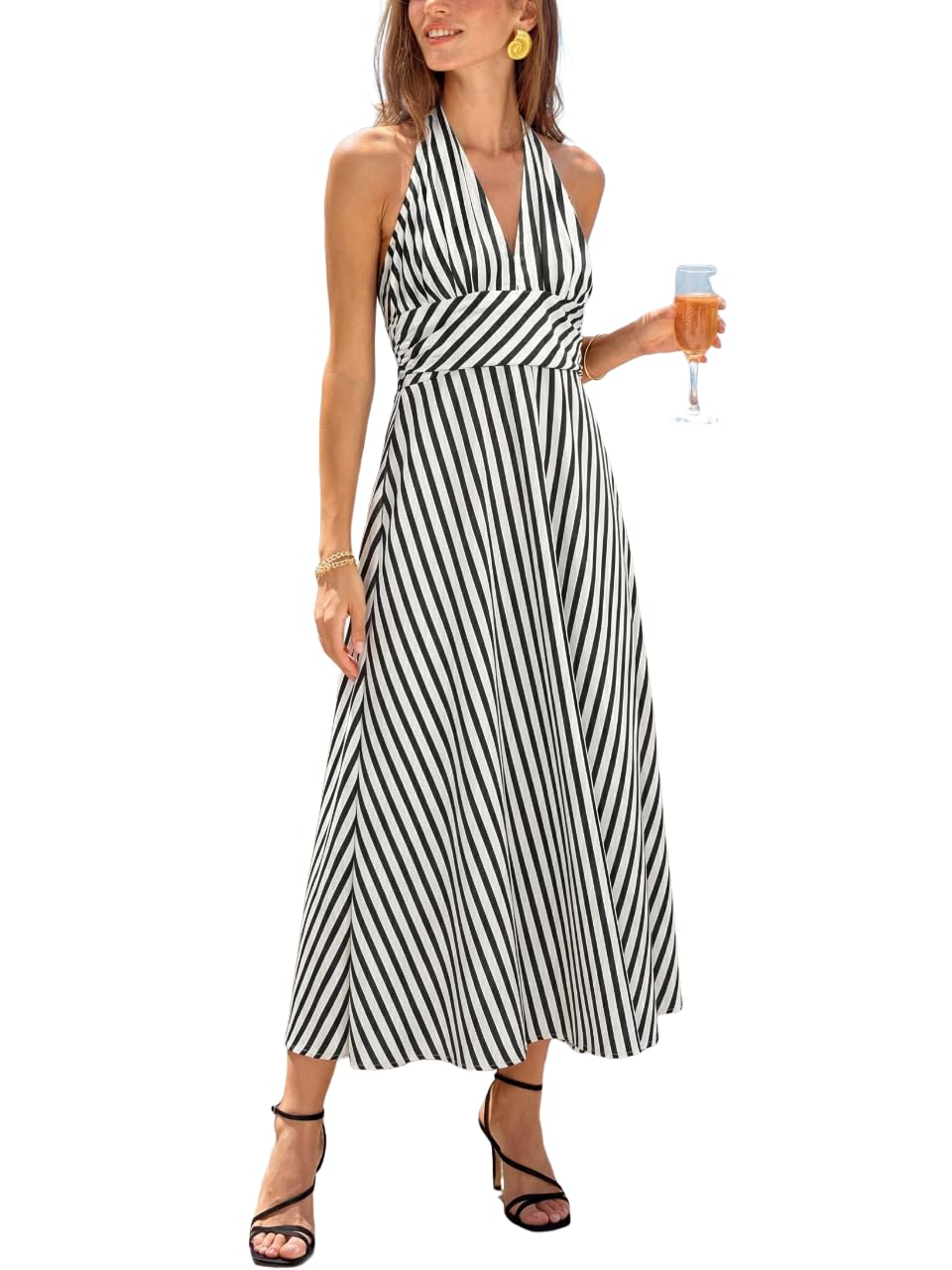CUPSHE Abito estivo da donna, a righe, con scollo a V, scollo a V, per spiaggia, vacanze, maxi abito