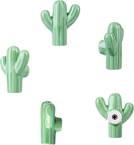 Miniatura 3 de ZILucky Tiradores de cerámica con forma de cactus para cuarto de bebé, armario, armario, cocina, verde desierto, pomos temáticos de plantas, paquete