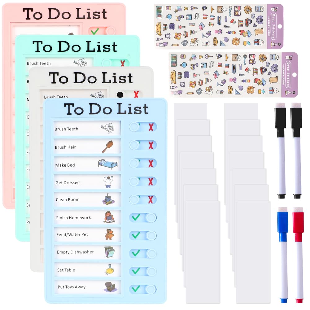 LOMUG 4 sztuki tablic kontrolnych, Dry Erase To Do List Checklist Board Memo Lista kontrolna Tablista kontrolna Tablista Chore, tablica dla dzieci