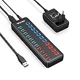 USB Hub Aktiv 3.0 mit Netzteil 36W, WENTER 11 in 1 USB Hub (7 USB 3.0 Ports Daten&uuml;bertragung und 4 Ports Schnellladeger&auml;t) mit Schalter