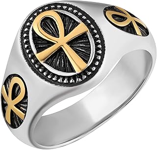 Stainless Steel Ankh Cross Ring Ancient Egyptian Coptic Amulet Ring for Men Women Jewelry Gift