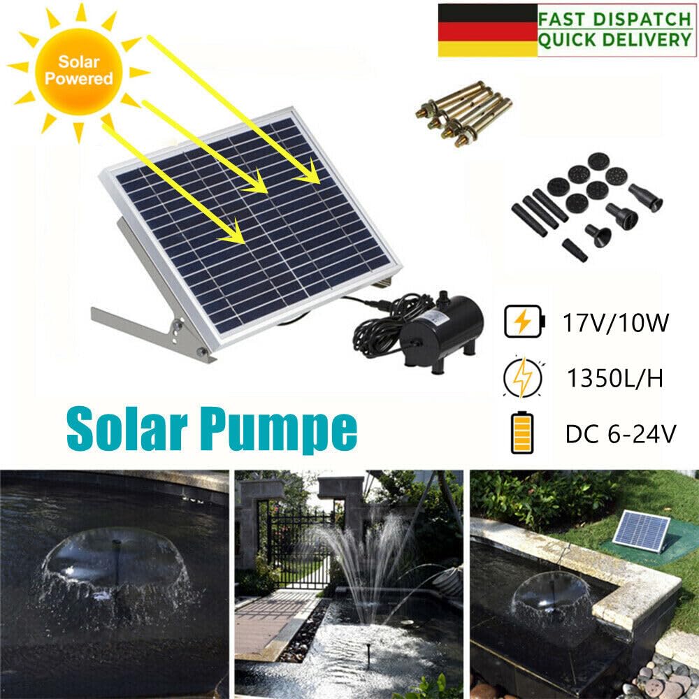 Fontana solare da 10 W, per esterni, upgrade fai da te, pompa per laghetto a energia solare, con 6 stili di fontana, pompa ad acqua solare per fontane, giardino, stagno, 1000 l/h