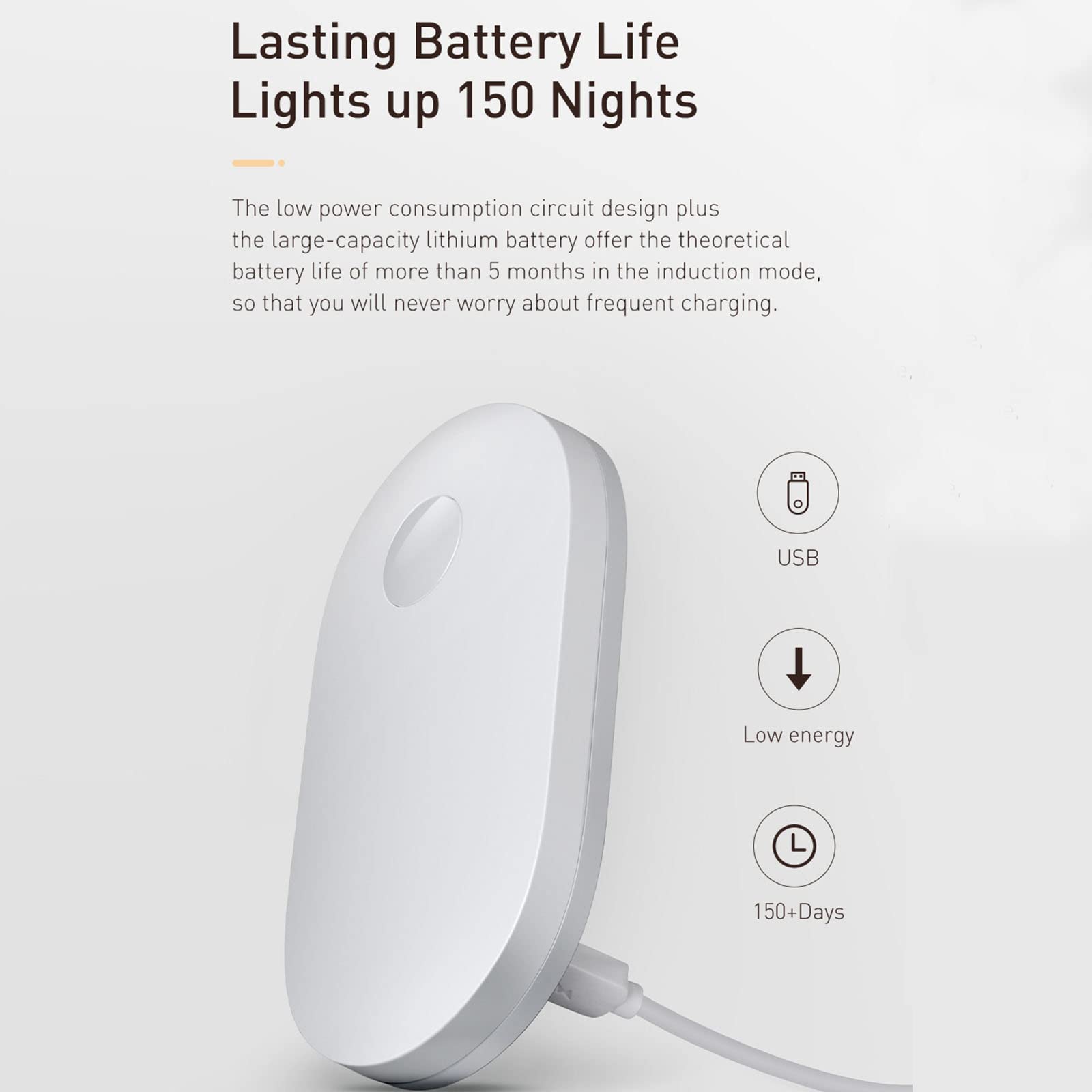 Luz De Noche Magnética LED,Luz De Emergencia De Ahorro Energía Recargable USB De Inducción del Cuerpo Humano, Lámpara De Pared De Lectura Junto Cama del Dormitorio del Pasillo,Natural Light