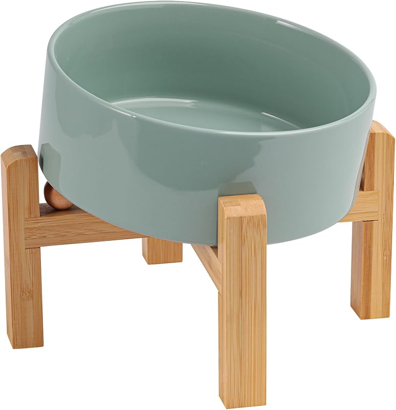 Comedouro Elevado para Cães com Tigela Cerâmica Inclinada a 15° DJJJOOYS Verde-claro 1,8 L