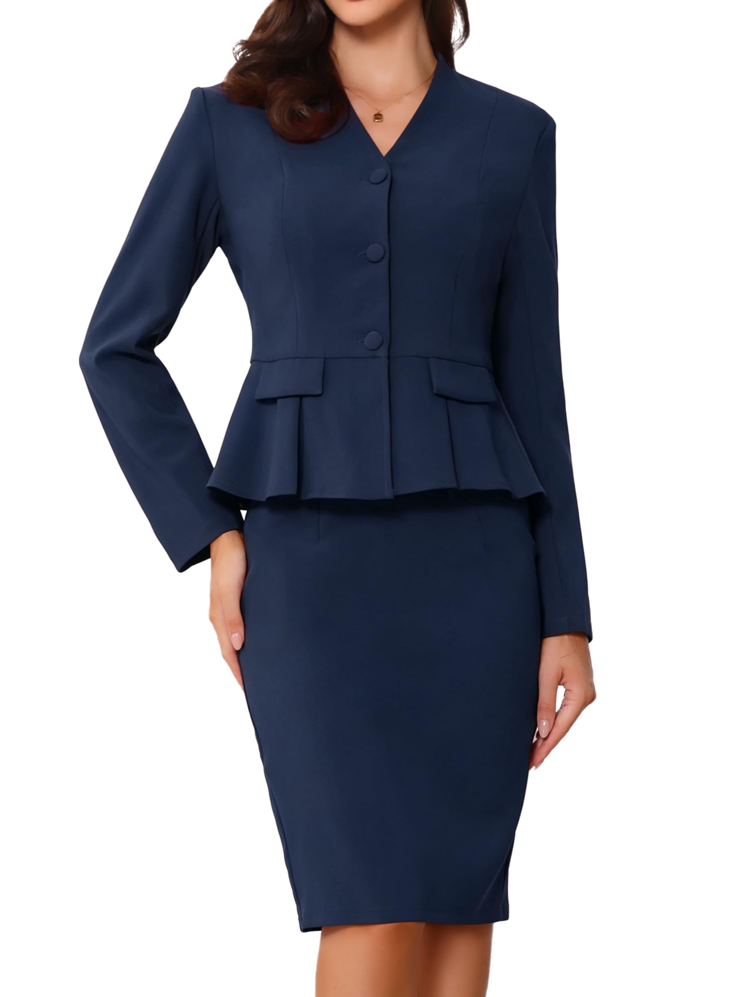Allegra K 2-teiliges Rock-Set für Damen, langärmelig, Blazer und Bleistiftrock, Business-Anzüge