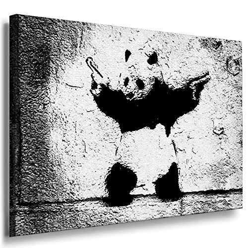 Fotoleinwand24 graffiti gUN-art banksy paNDA "aA0025/toile sur châssis, Bois, noir-blanc, 100 x 70 cm