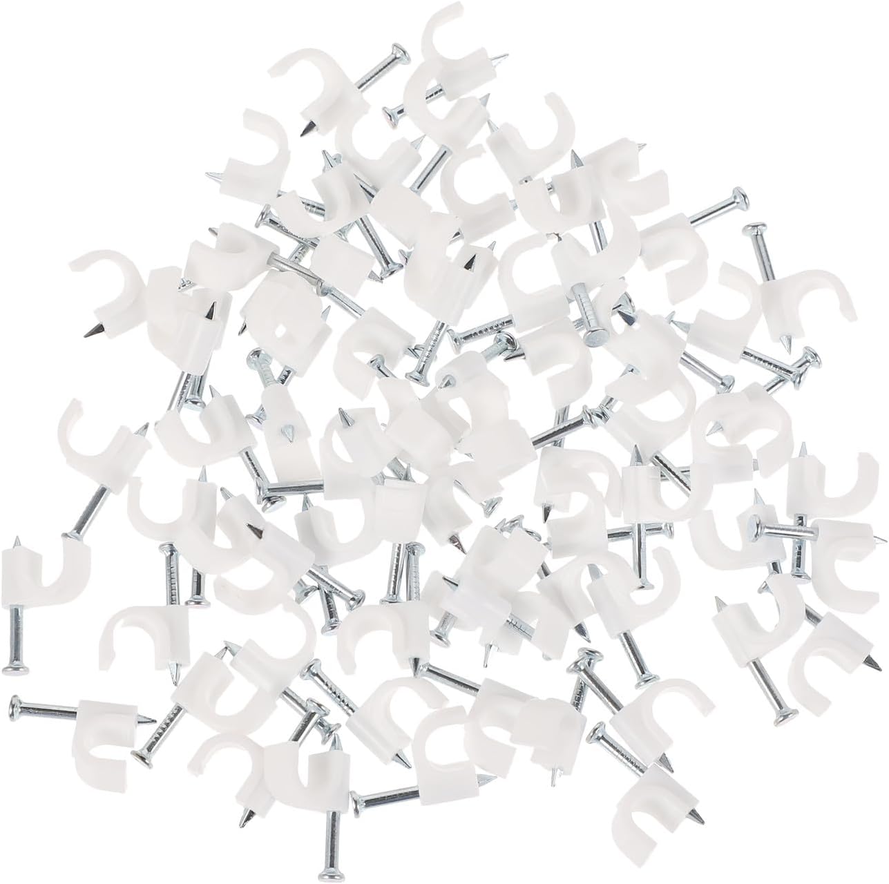 500pcs Steel Nail Cable Clips Wire Fixed Buckles for Telephone and Broadband Line Management, Plastic Cable Staples Set with 4mm-10mm round Sizes for Wall Wire Fastening