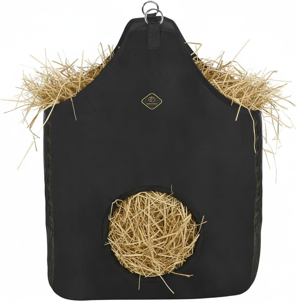 Kavallerie Horse Hay Bag, Oversized 19x12x20” Hay Bag with Mesh Sides, Easy-Fill Snap Closure & Round Feed Hole, Ideal for Stables, Trail Rides & Transport​