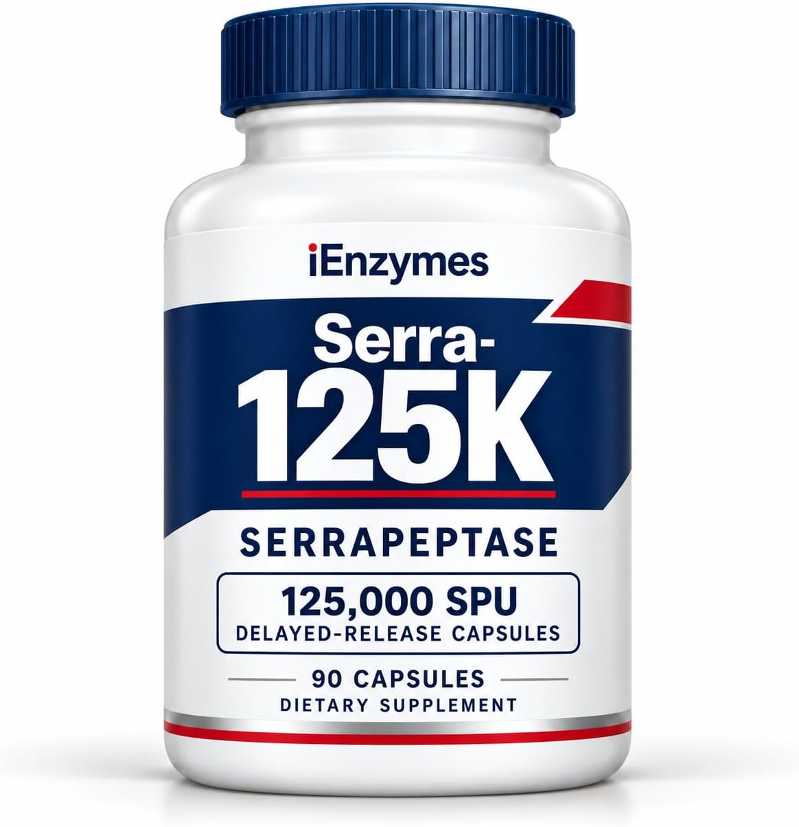 Serra-125K Serrapeptase โ High Potency 125,000 SPU Per Capsule (250,000 SPU Per 2 Capsules) | Delayed Release | 90 Capsules | Non-GMO | Vegan Enzyme Supplement | Professional Quality