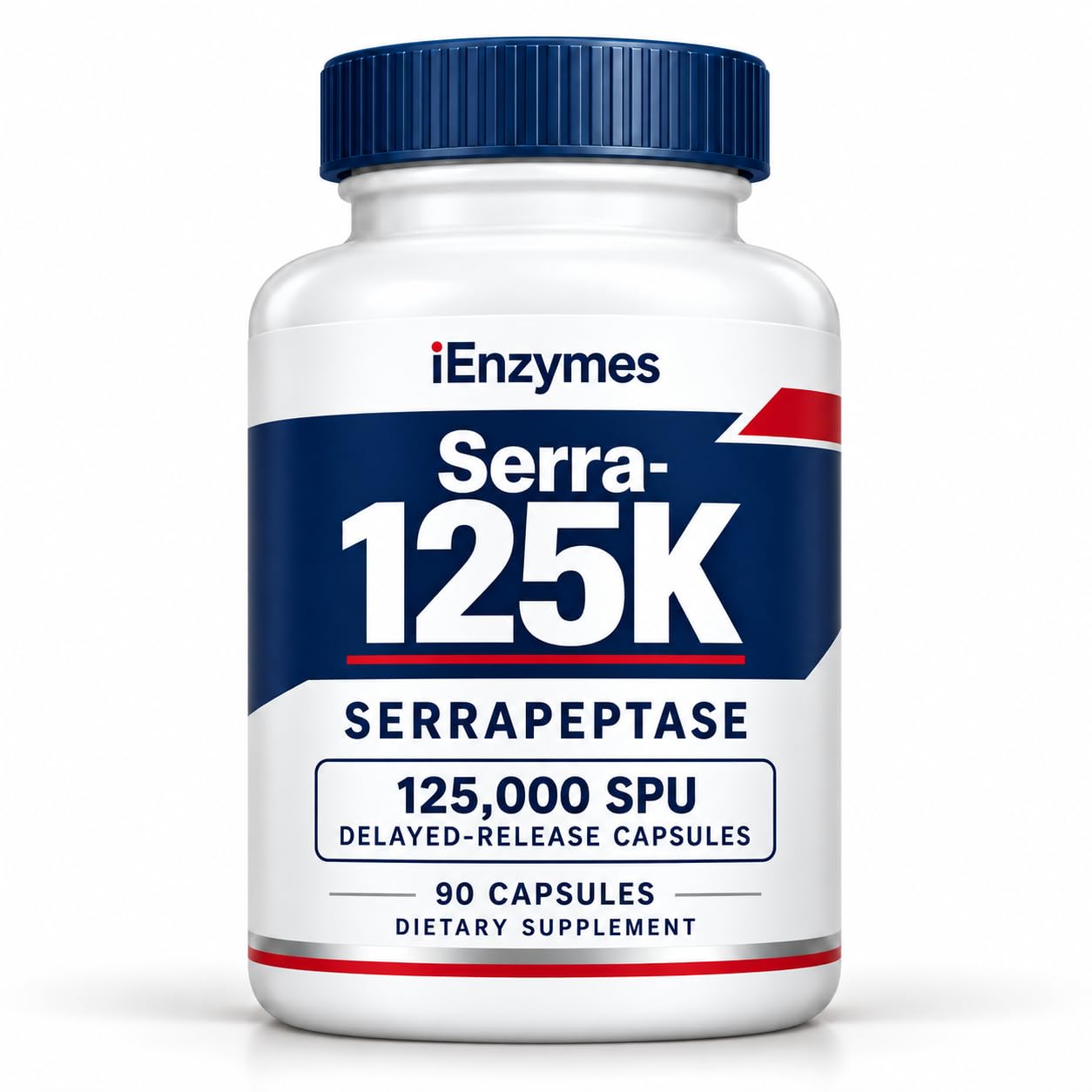 Serra-125K Serrapeptase – High Potency 125,000 SPU Per Capsule (250,000 SPU Per 2 Capsules) | Delayed Release | 90 Capsules | Non-GMO | Vegan Enzyme Supplement | Professional Quality 90 Count (Pack of 1)