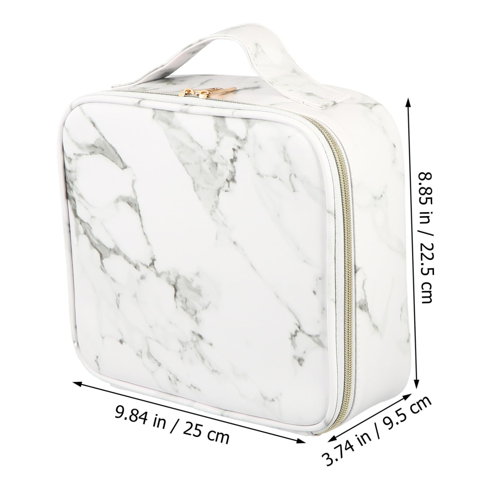 COLLBATH Tragbare Kosmetiktasche mit Fächern und Marmor Design Großer Pu Nylon Schminke Aufbewahrungsorganizer mit Griff für Reise und Make Up