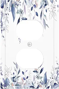Decorative Outlet Covers Rustic Ink Blue Eucalyptus Leaves Sage leaf 1 Gang Duplex Light Switch Cover Plate Unique Wall Plate Electrical Switch Plate Covers for Bedroom Home Decor