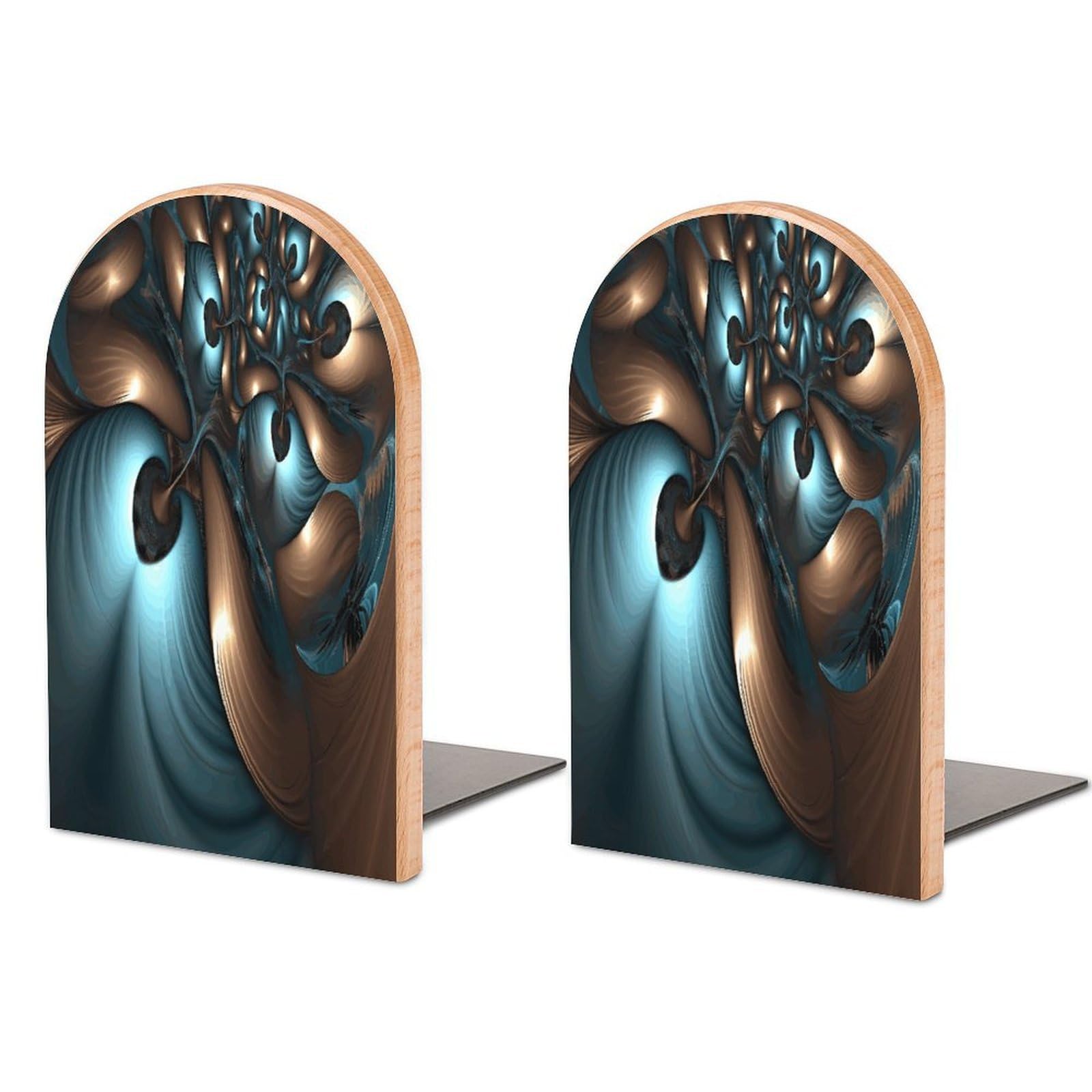 Abstract Blue Brown Bookends for Shelves Non Skid Book Stoppers Universal Economy Bookend Heavy Duty Wood Book End Decorative Book Shelf Holder for Home Office Desk 1 Pair