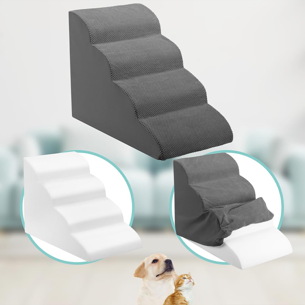 Scaletta Per Cani E Gatti BAKAJI 3 Gradini Con Rullo Rimuovi Peli - Imbottita Antiscivolo Per Divani E Letti (Beige) - Foto 3