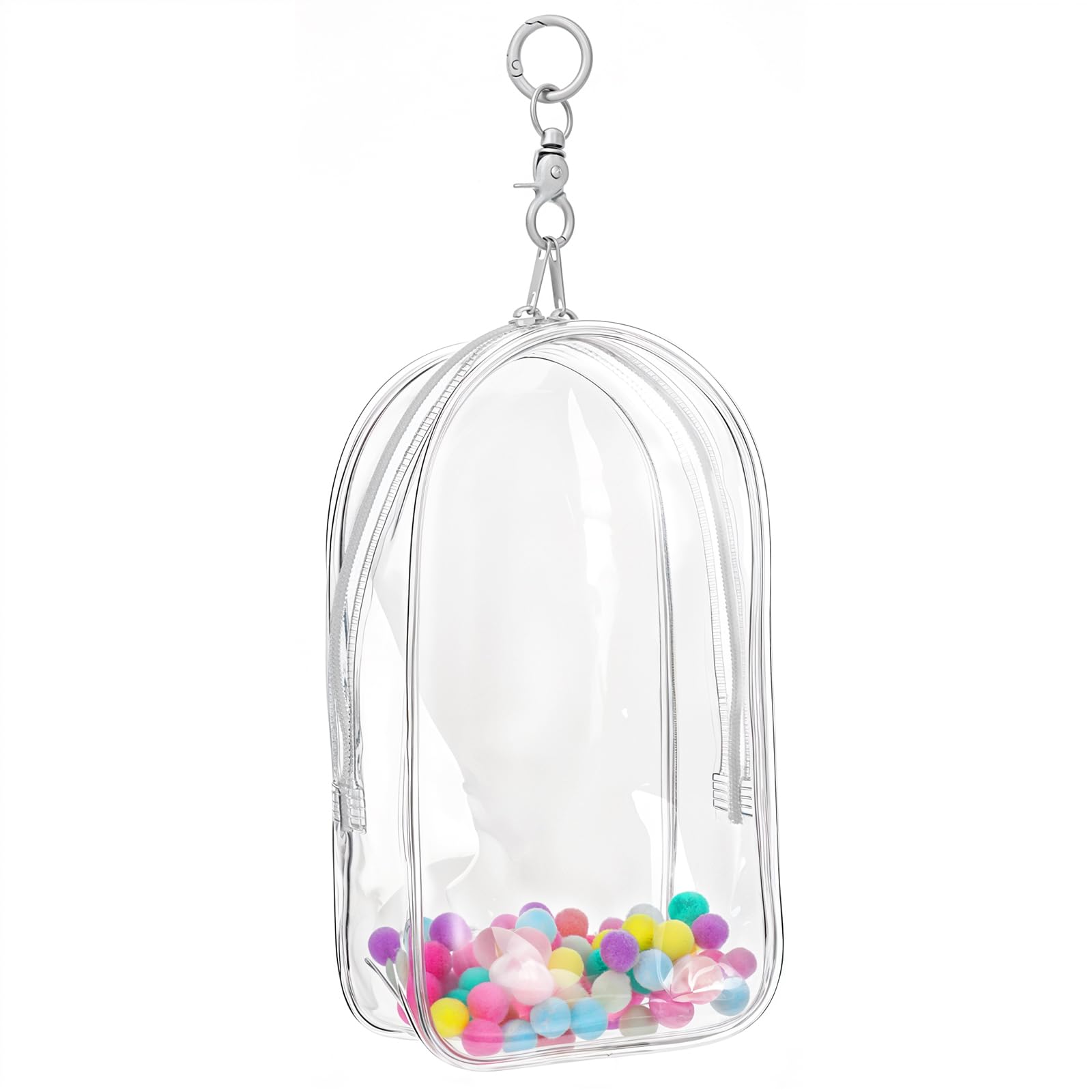 Ptwola Clear Figure Display Bag with Keychain Portable Small Doll Storage Hanging Blind Box Key Chain Carrying Case Organizer Zipper Closure for Collectors Showing Collectibles Building Block