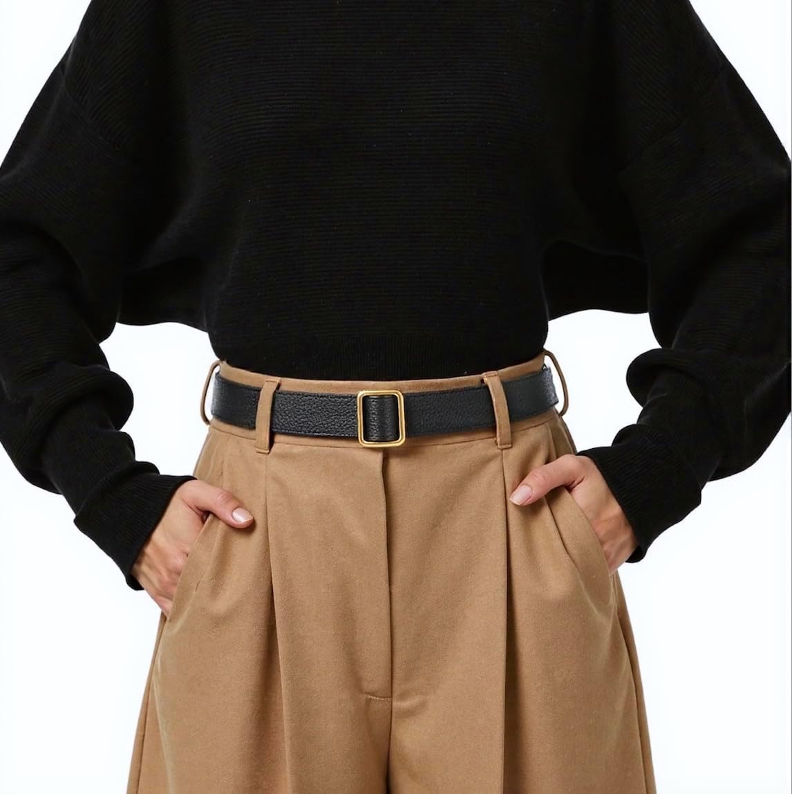 Genuine Leather Belt for Women Adjustable Black Belt with Buckle for Jeans Pants - Image 7