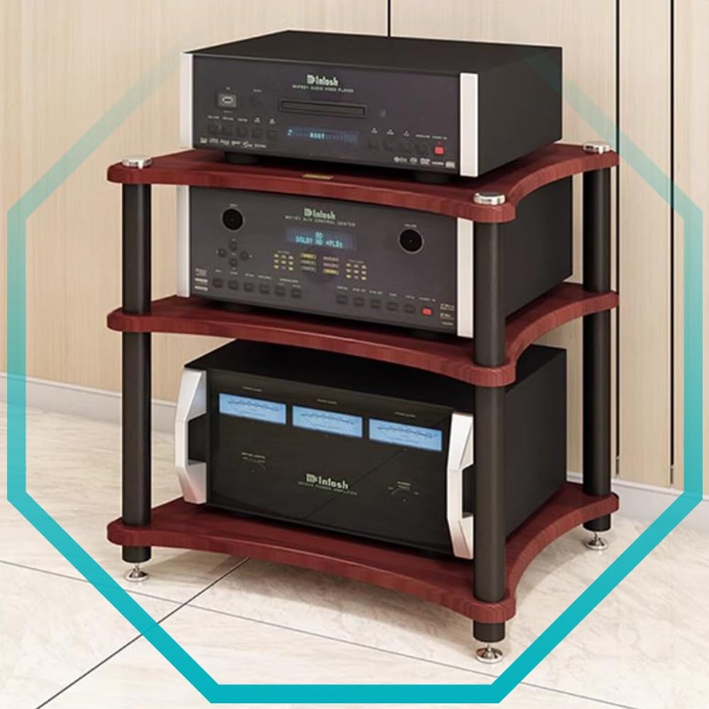 Armario rojo AV Sto – Estante HiFi de 1/2/3/4 niveles y TV de madera, 62 cm / 24.4in, ideal para la oficina en casa y configuración de entretenimiento