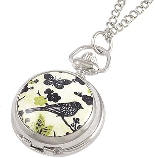 Qtqgoitem Birds Butterfly Floral Arabic Numbers Dial Metal Pocket Watch for Woman (Model: 521 4e6 966 81e 342)