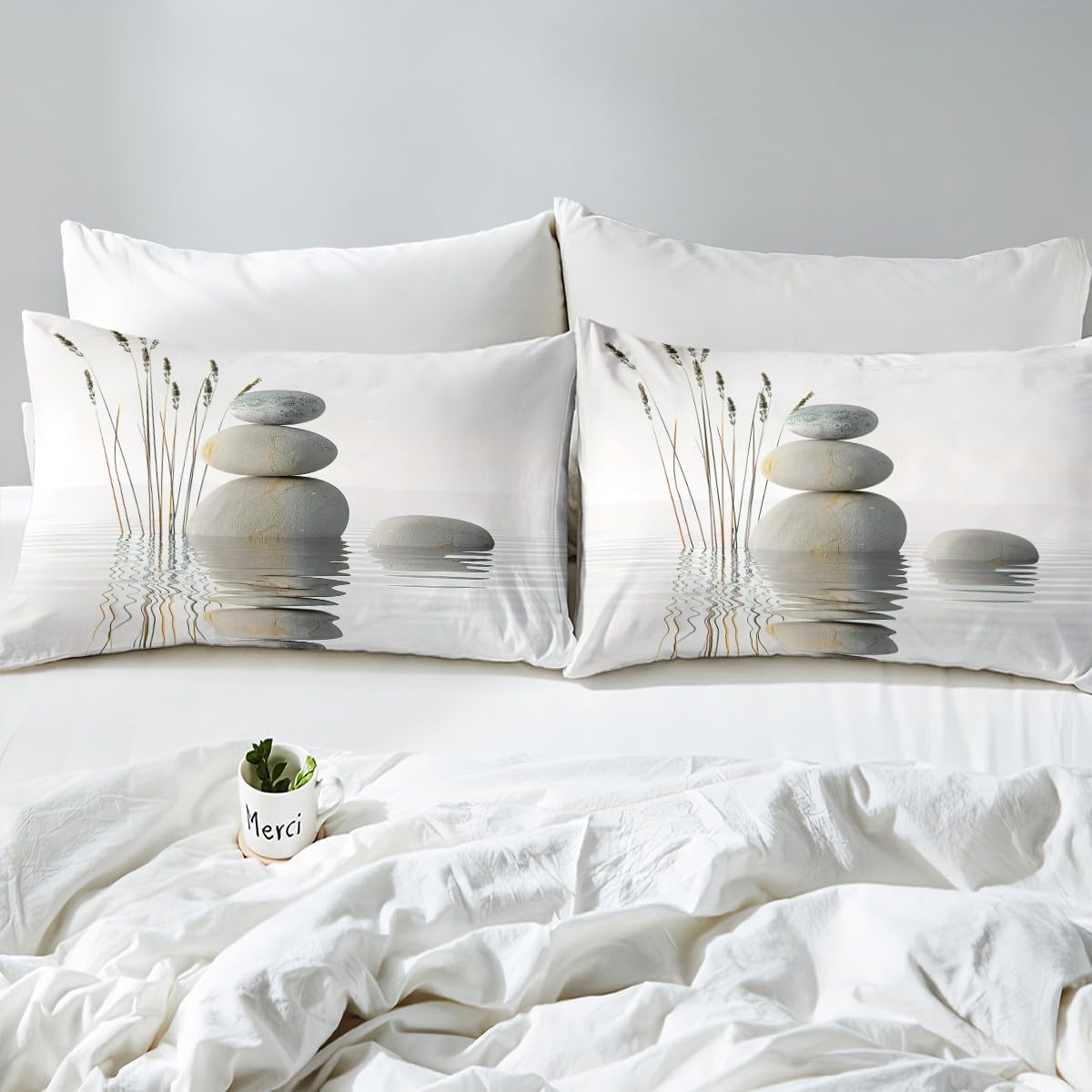 Feelyou Zen Bedding Set for Girls Boys Children Zen Stones Comforter Cover Meditation Duvet Cover Room Decor Tranquil Nature Artwork Bedspread Cover King Size Bedding Collection 3Pcs