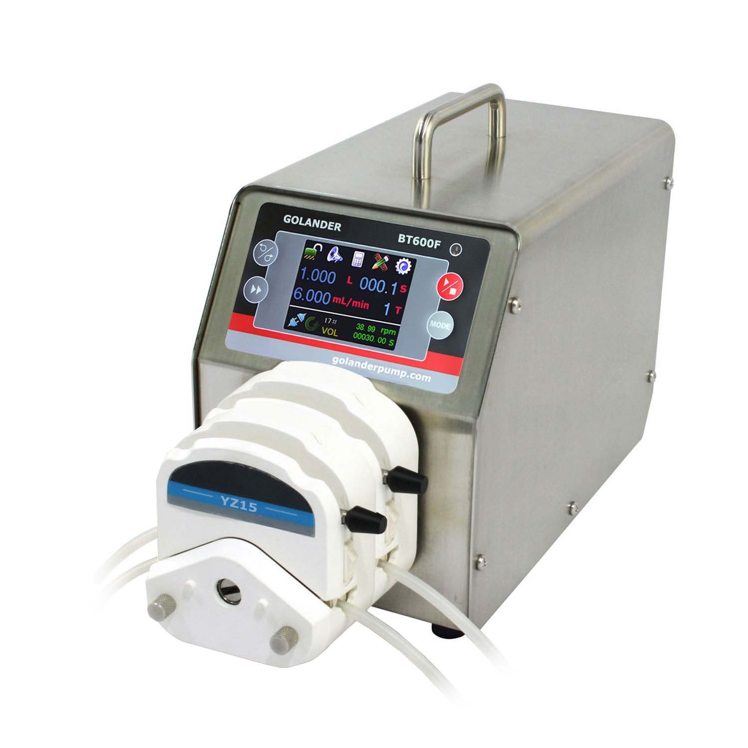 BT600F Intelligent Dispensing Peristaltic Pump with Pump Head 2xYZ15 (2 Channels), Flow Rate 0.006~1700 mL/min per Channel