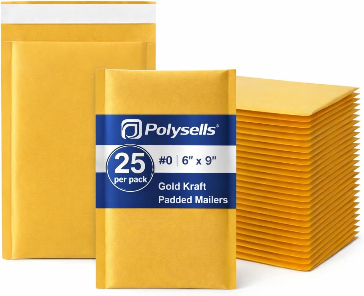 POLYSELLS 6x9 Bubble Mailers, 300 Pack Padded Envelopes, Self Seal Shipping Mailers for Small Business, Lightweight & Durable Gold Bubble Envelopes