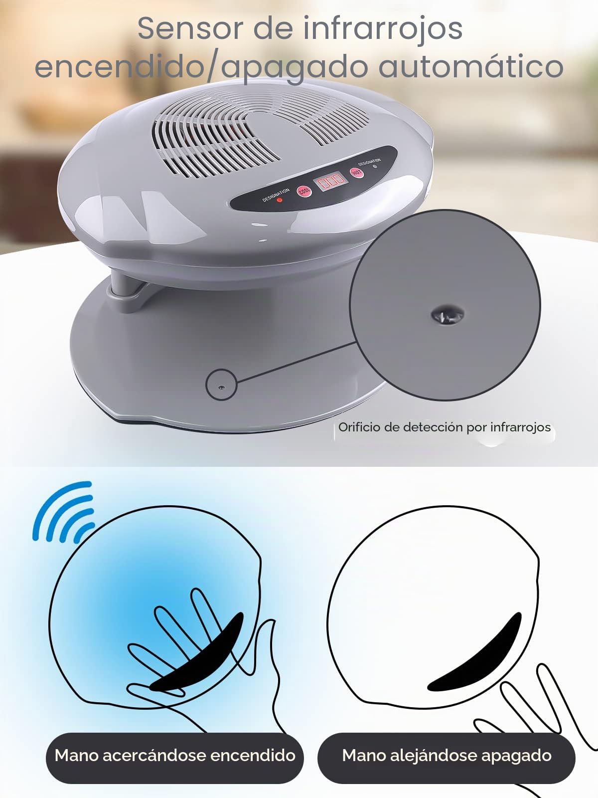 Kalolary - Lámpara de uñas, 400 W, secador de pelo, para manos y pies, sensor automático cálido y fresco, uso en el hogar y el salón (gris)
