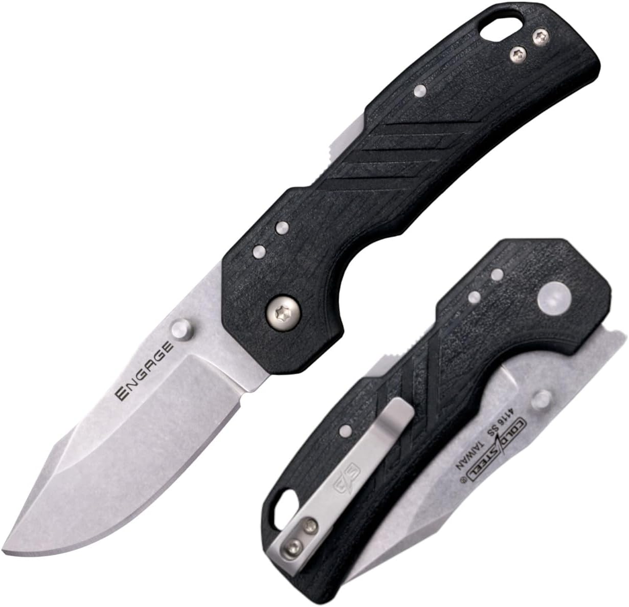 2.5' Engage / 2.5' Clip Point Blade / 3MM Thick / 4116SS Steel W/Stonewashed Finish/Black GFN Handle/Atlas™ Lock