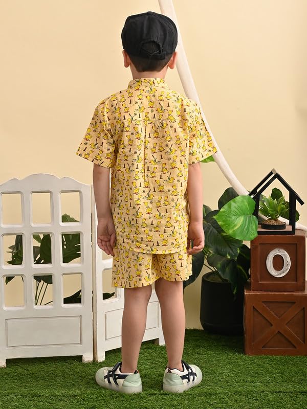 Image of superminis Baby Boys Cotton Printed Shirt and Nikkar /Shorts Coordinated Set