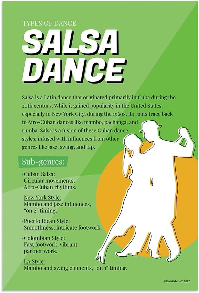 Quarterhouse 7 Poster Popular Dance Genres Set, Music Classroom Learning Materials for K-12 Students and Teachers, 12 x 18 Inches, Made in USA