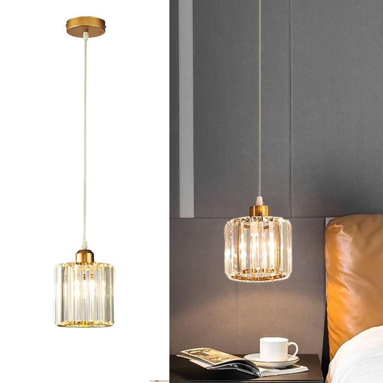 jengush Ceiling Light Battery Operated Pendant Light,Wireless Indoor Battery Chandelier with Remote Control Dimmable,Rechargeable Hanging Light for Dining Room Kitchen Bedroom Living Room(Gold)
