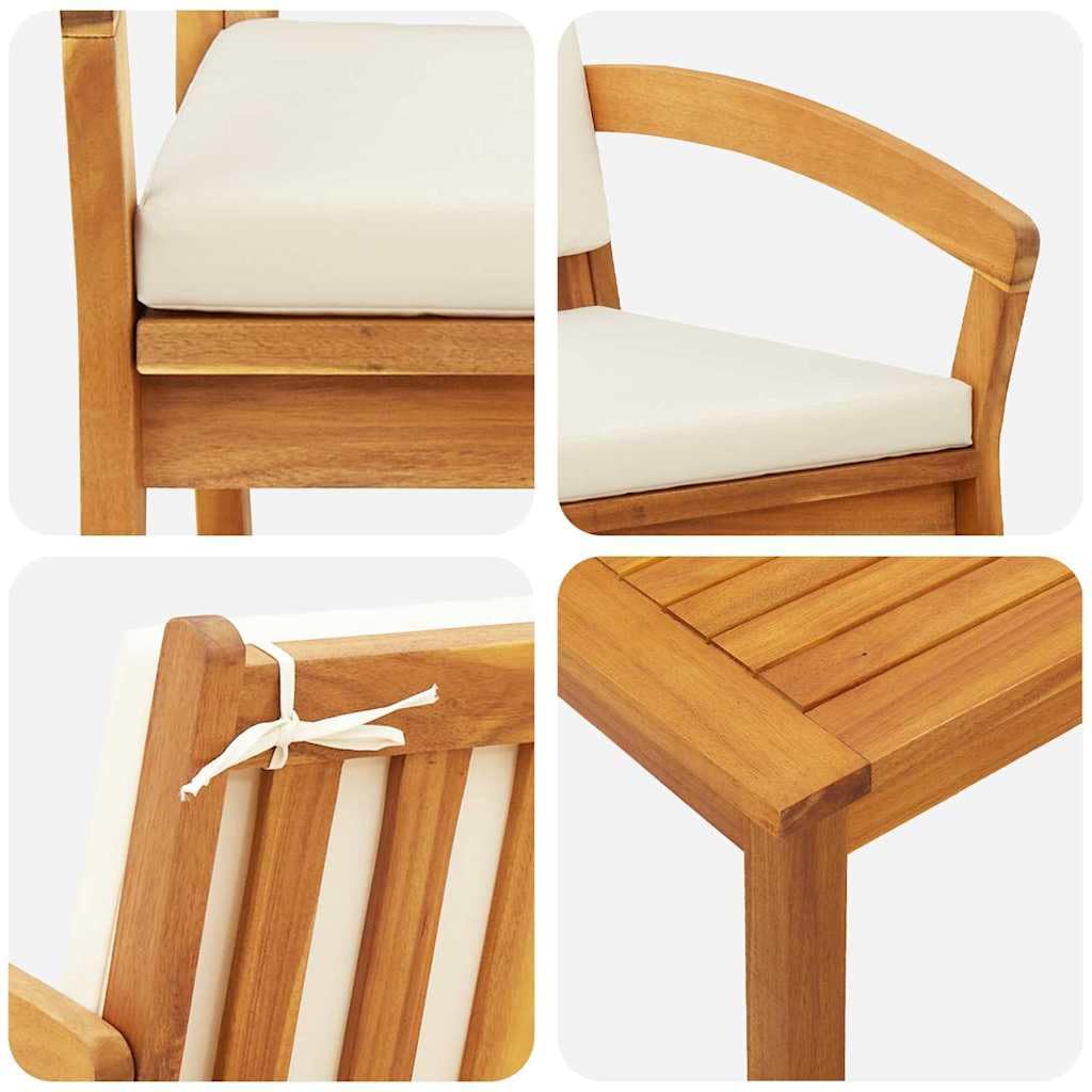 Set da bistrot 3 pezzi con cuscino in poliestere marrone, set esterno da bistrò 3 pezzi marrone, tavolo da bistrot con sedie marrone poliestere mobili da giardino in legno di acacia