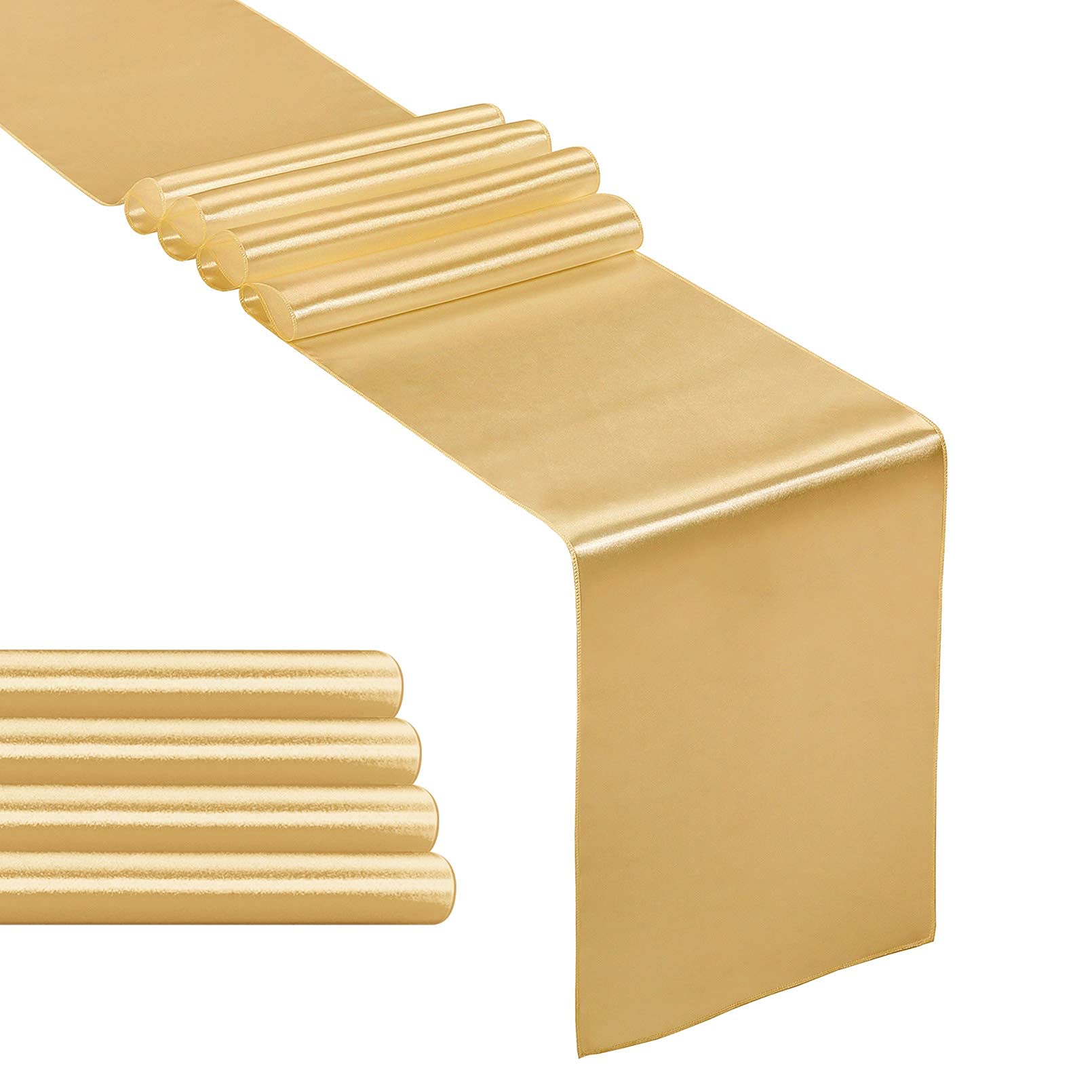 KASTWAVE 1-Pack Satin Table Runner Gold 12 x 108 inches Long ，Table Runners for Wedding, Birthday Parties, Banquets Decorations，Engagements